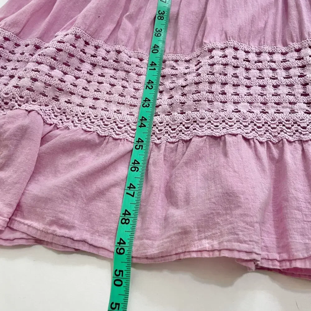 Crochet Tiered Maxi Dress Womens L Pink Purple Cottage Boho Romantic Cotton - Picture 6 of 15